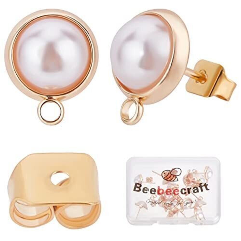 6136 20Pcs/Box 18K Gold Plated Earring Findings with Plastic Pearl Half